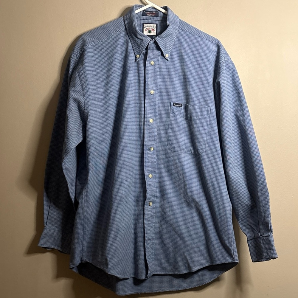 Vintage Faconnable Men's Casual Blue Button-Down Shirt Large